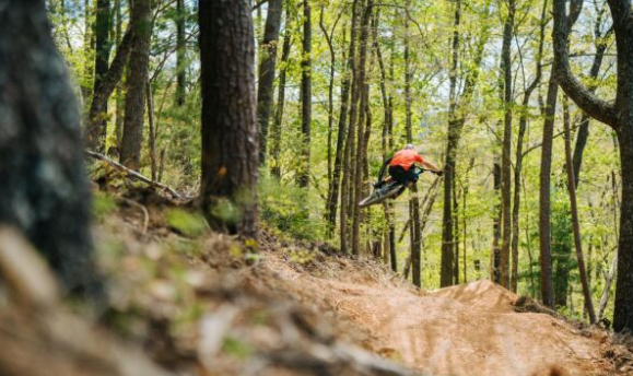 biker in smoky mountains