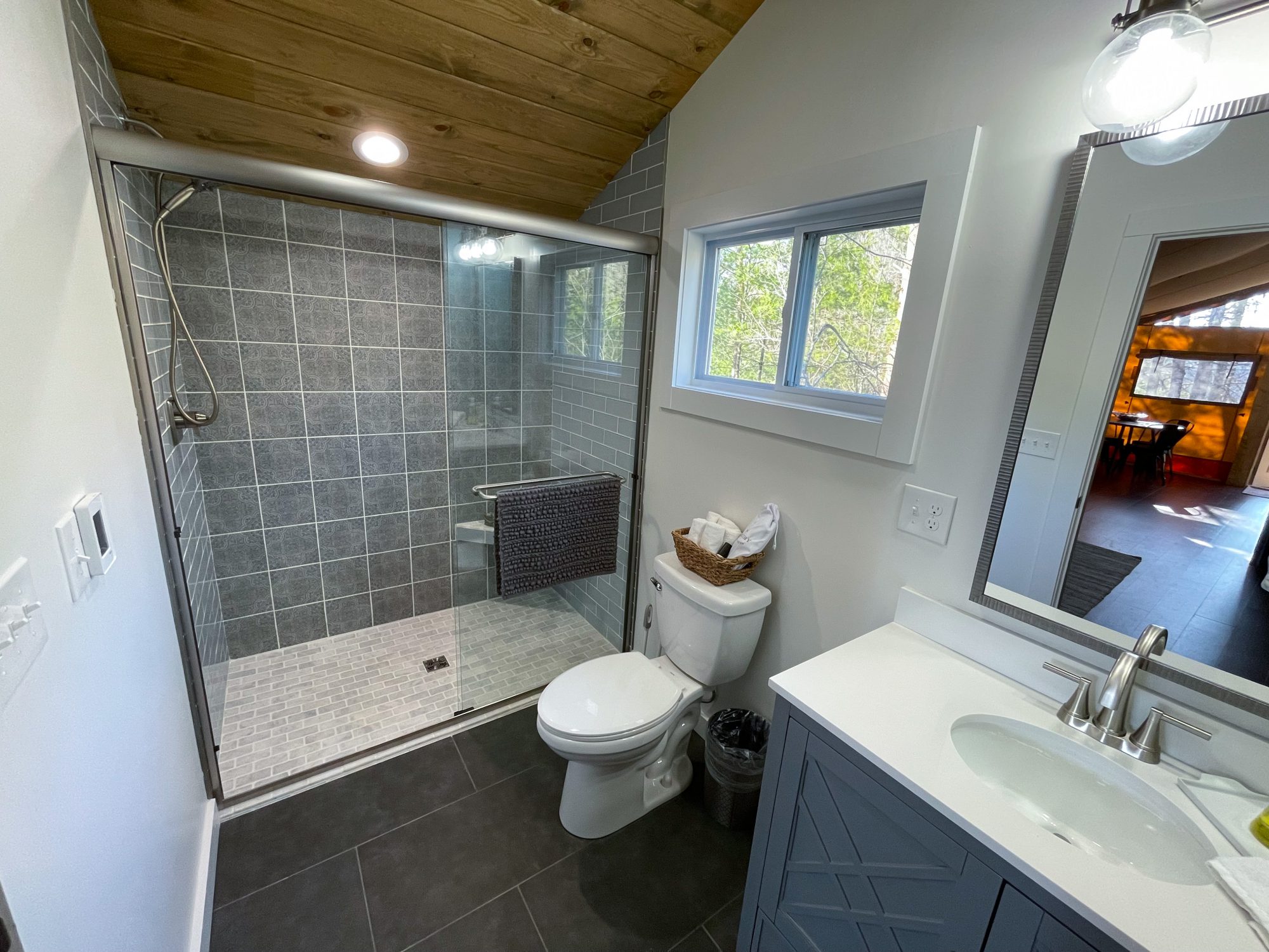 elevated glamping tent bathroom