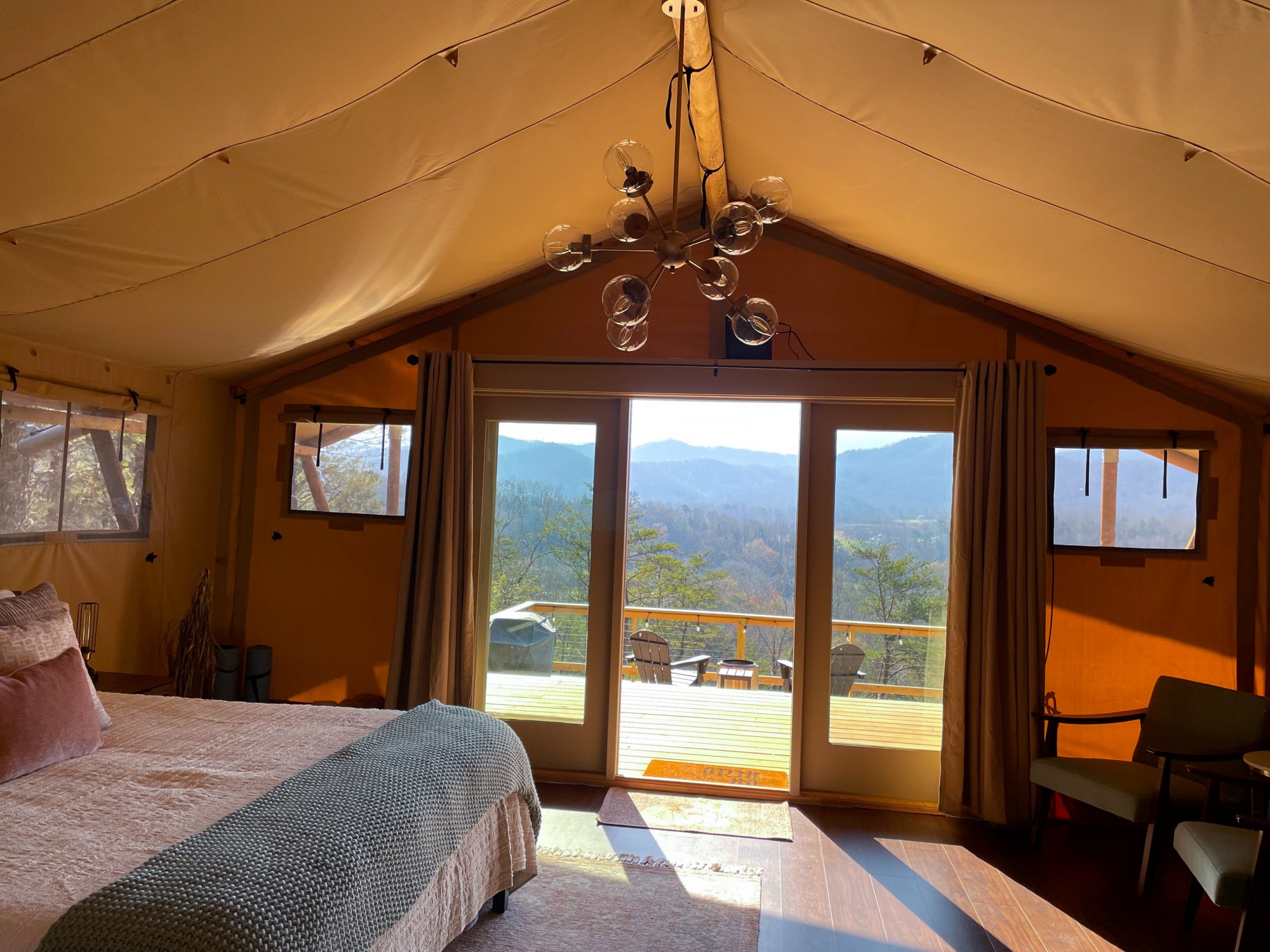 elevated glamping tent inside