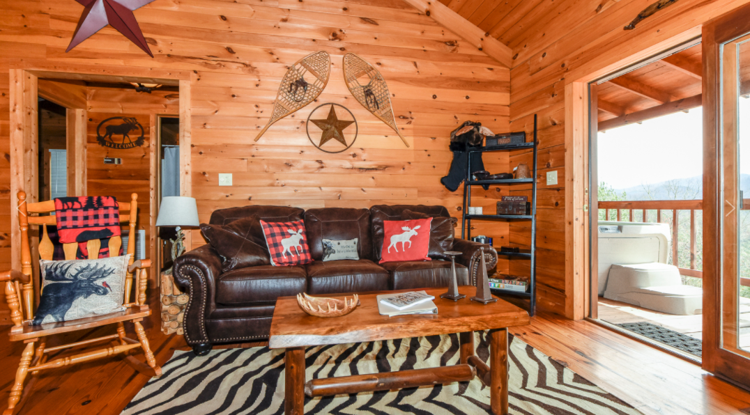 living room of Mystic Moose cabin